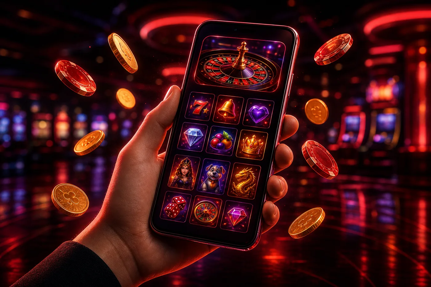Mobilní lobby Nine Casino na displeji chytrého telefonu